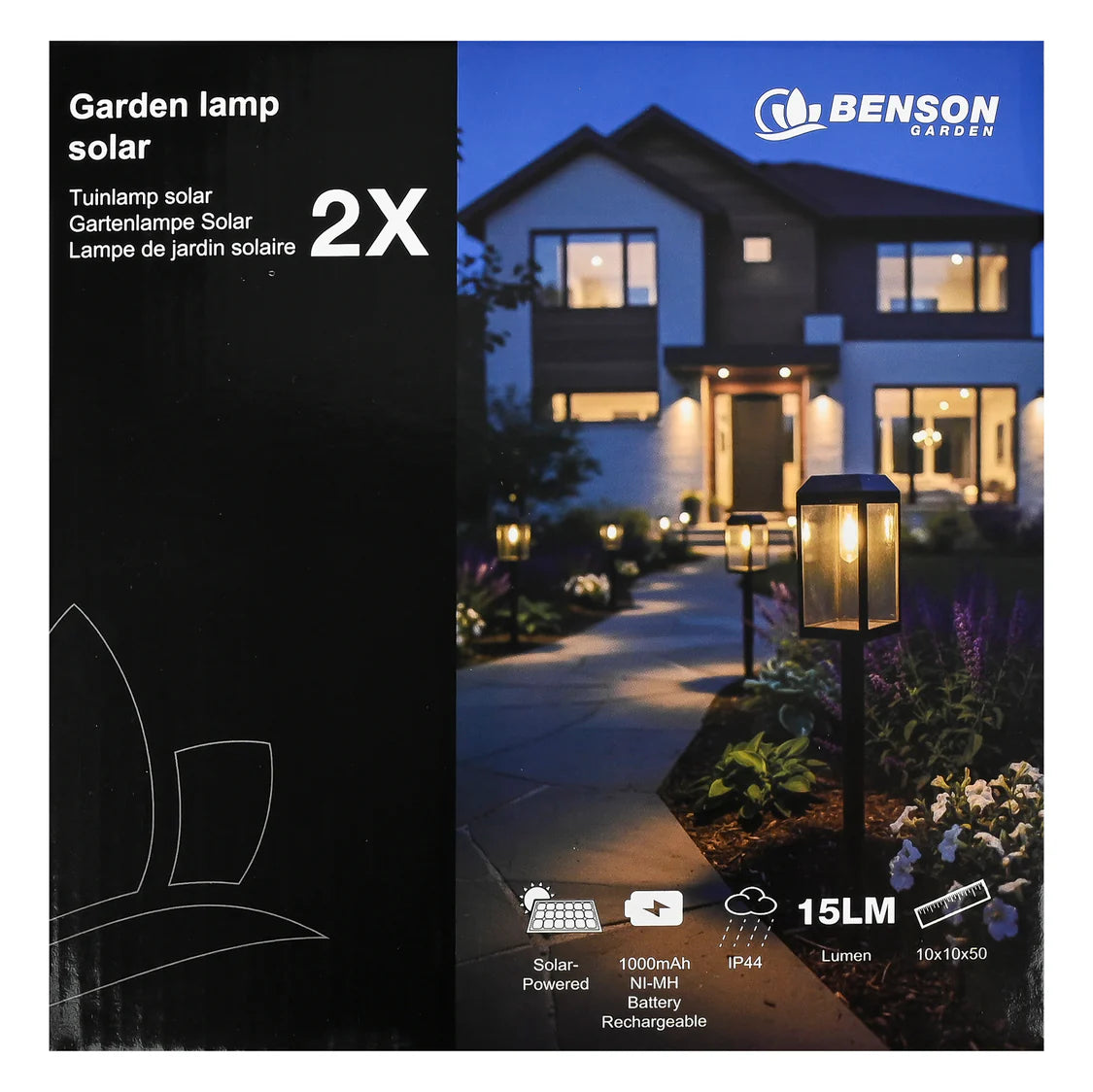 Solar Tuinlamp op Zonne-energie – 2-delig – IP44 – 8 uur licht – Zwart