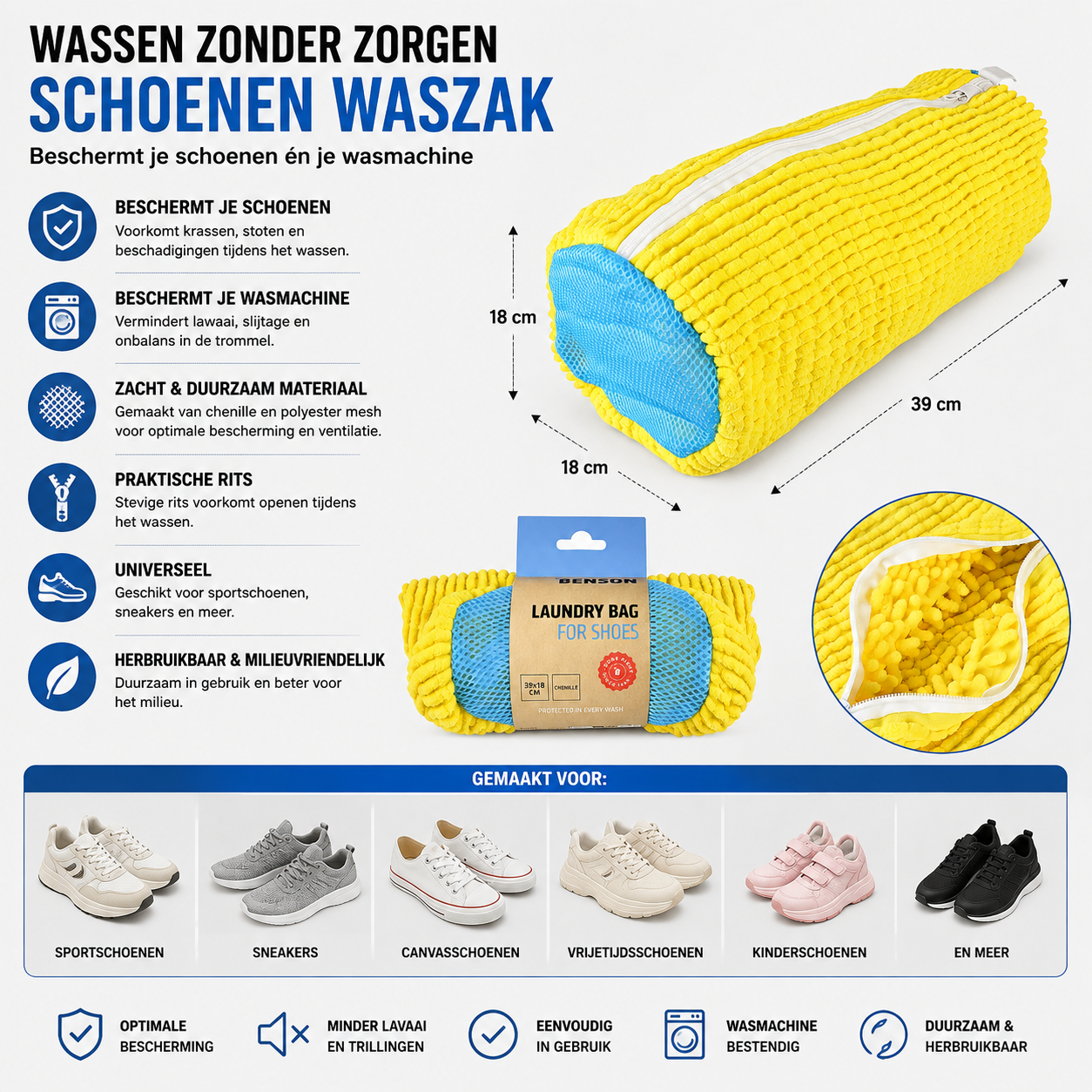 Waszak schoenen chenille 39 x 18 cm