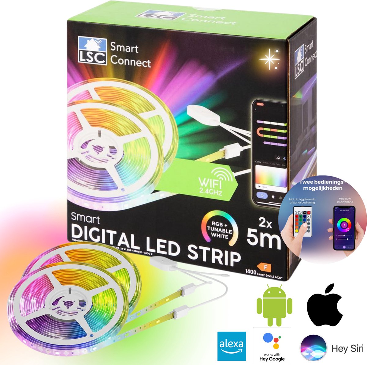 LSC Smart Connect digitale ledstrips - 2 x 5 meter - Dimbaar - Gekleurd - 10 m