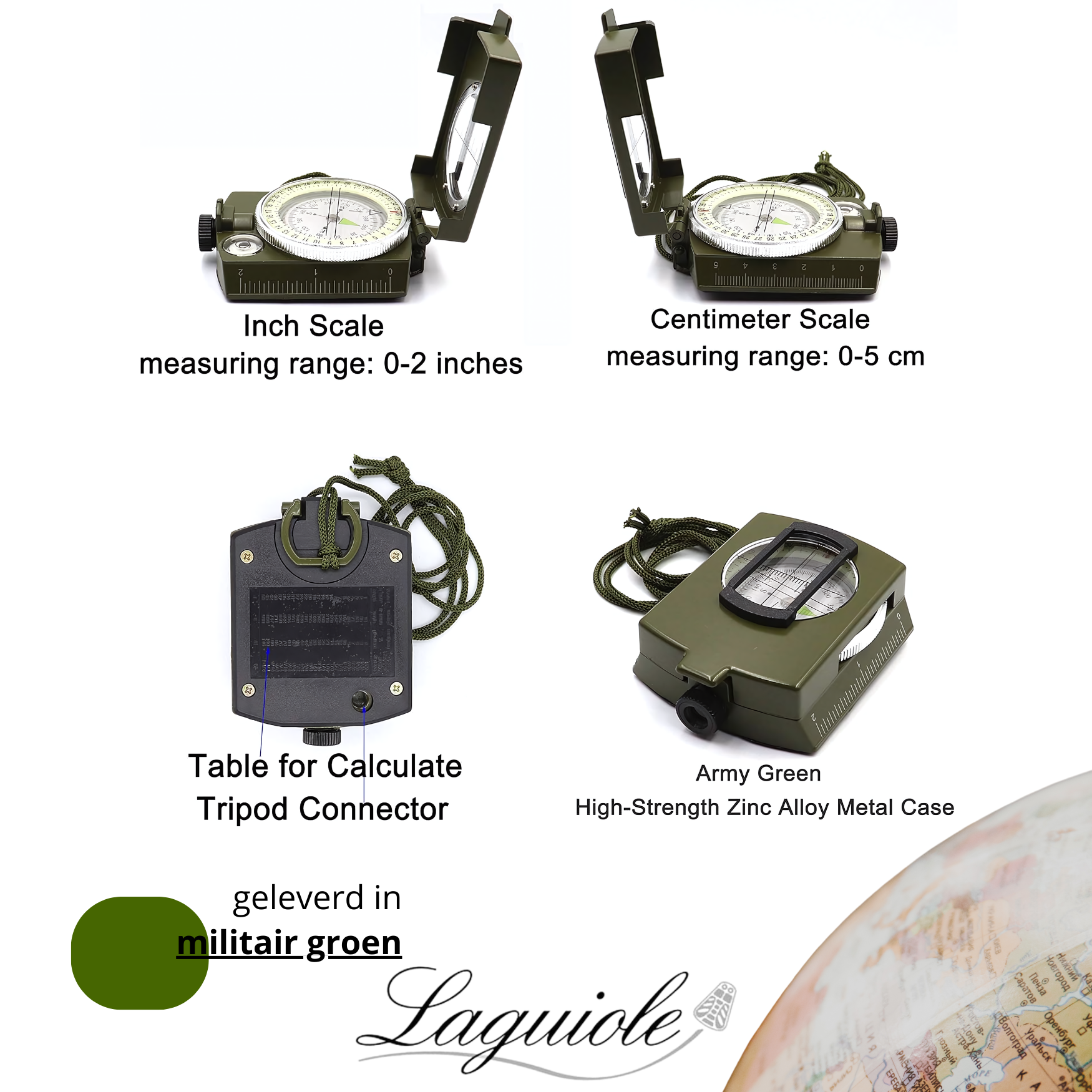 Laguiole Professioneel Kompas multifunctioneel met draaibaar frame en tasje voor outdoor, survival en wandelen