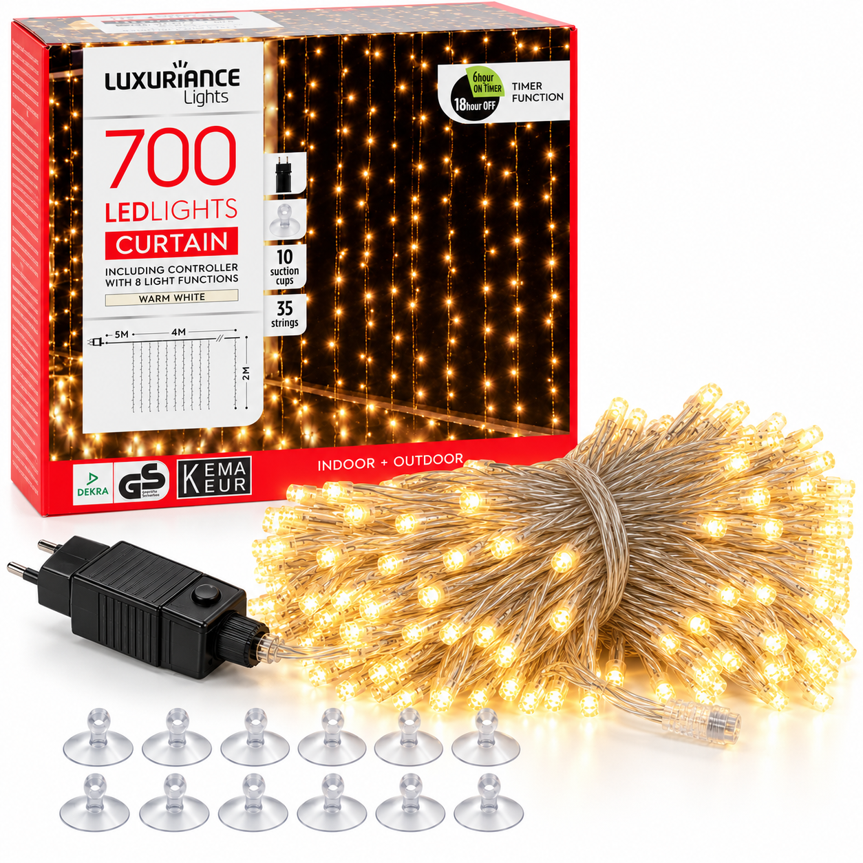 LED Gordijnverlichting 700 LED's Warm Wit 4+1 Meter – 8 Lichtfuncties