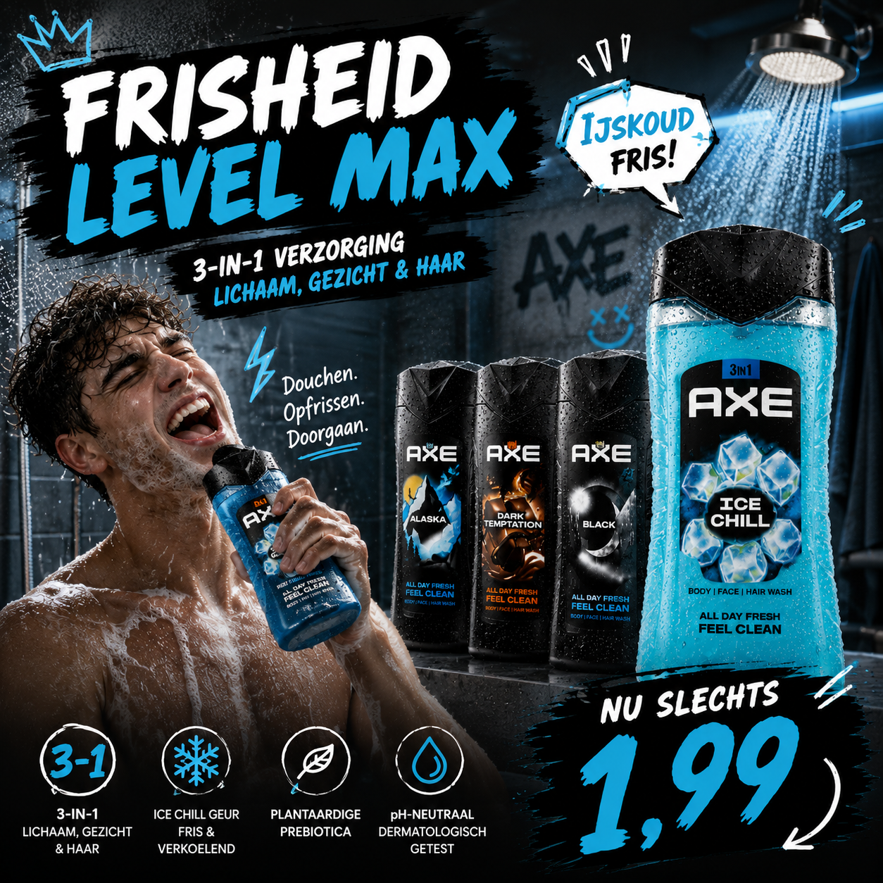 AXE Ice Chill 3-in-1 Douchegel & Shampoo 250ml — IJskoude Verfrissing voor Mannen