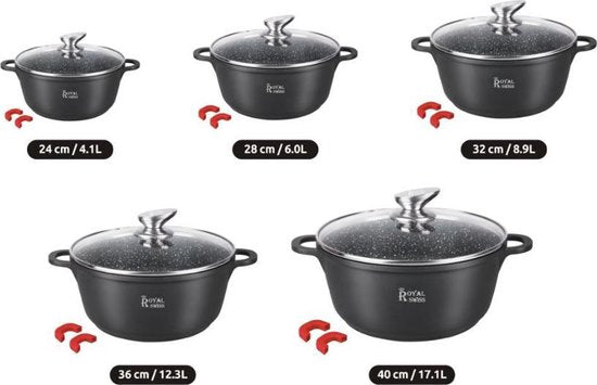 Royal Cuisine Amsterdam pan 40cm 19.5 Liter inductie met deksels -Steencoating - koudgrepen – zwart