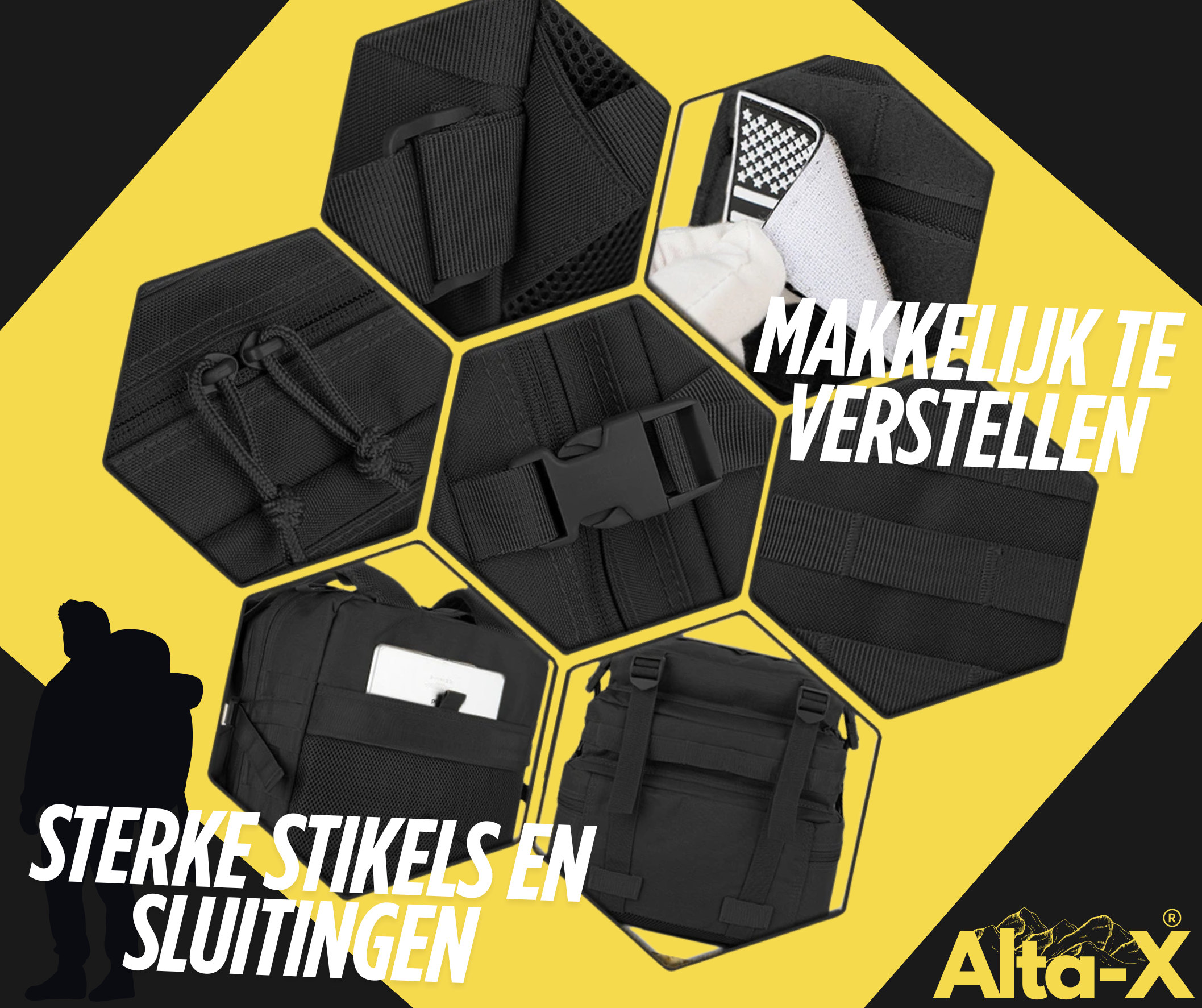Alta-X - 45L Militaire Rugzak Zwart | Tactische rugzak | Oxford Stof | Waterdicht | Zwart | Schooltas
