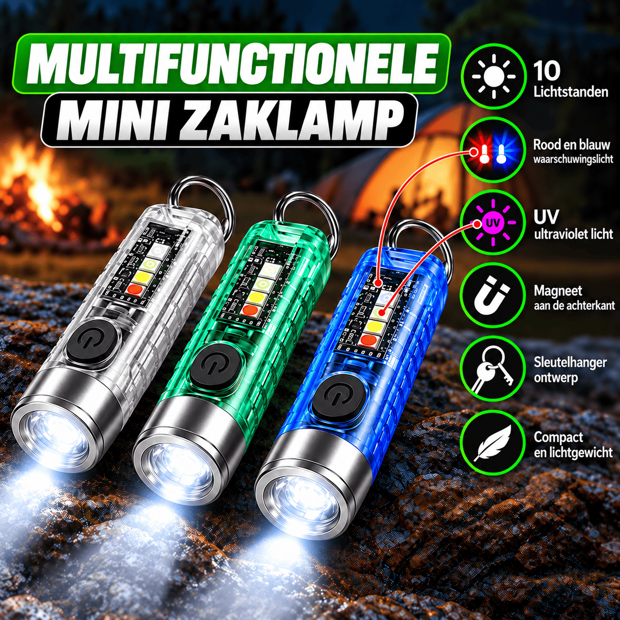 Mini LED Sleutelhanger Zaklamp – Oplaadbaar – Magnetisch – 1000 Lumen – IP65
