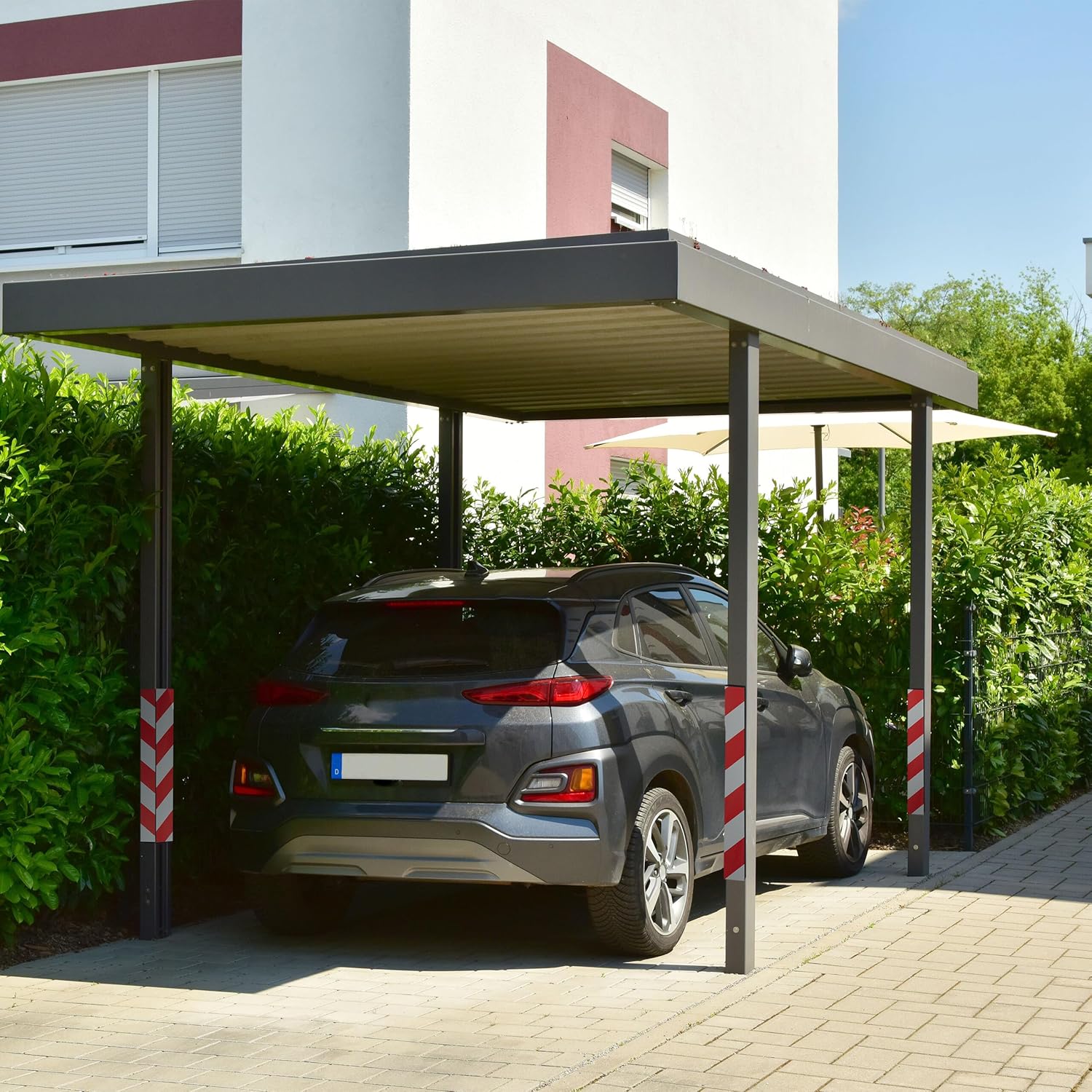 Garage wandbescherming - 2 stuks Autoportier randbescherming zelfklevend 40x15x1,5 cm rood/wit