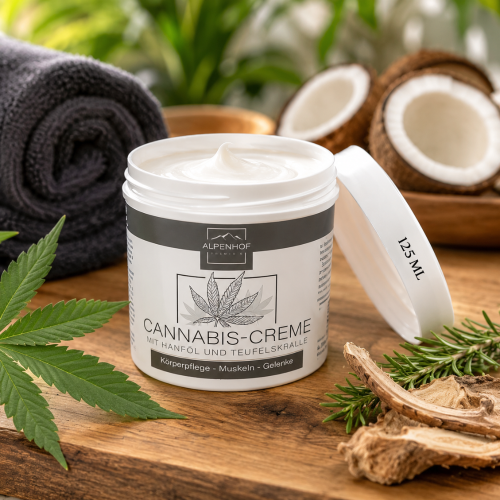 Alpenhof Cannabis Crème 125ml – Spieren, Gewrichten & Huidverzorging | Hennepolie & Menthol