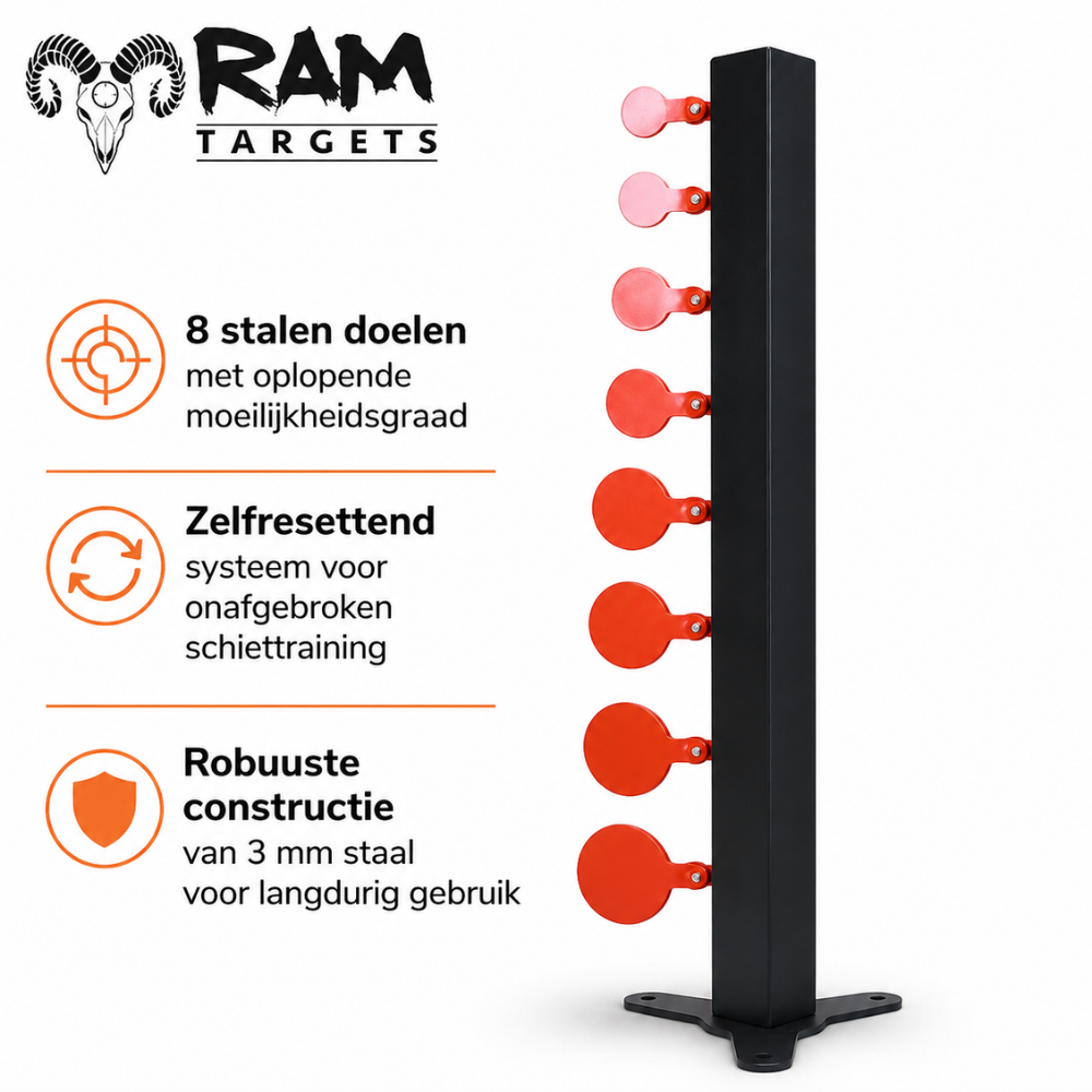 RAM Power Tower Luchtbuks Target | 8 Stalen Doelen | 62 cm