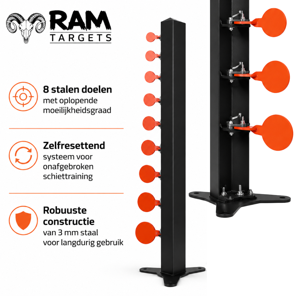 RAM Power Tower Luchtbuks Target | 8 Stalen Doelen | 62 cm