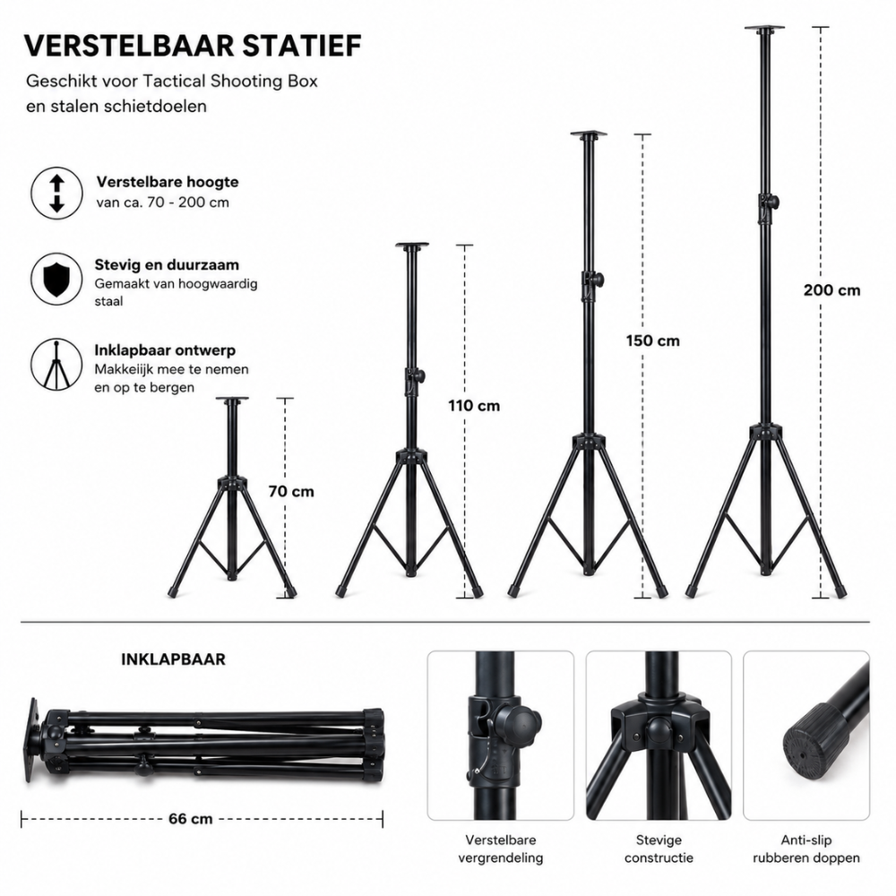 RAM Tactical Shooting Box op Statief | Stalen Schietkast 14×14 cm | 110–180 cm