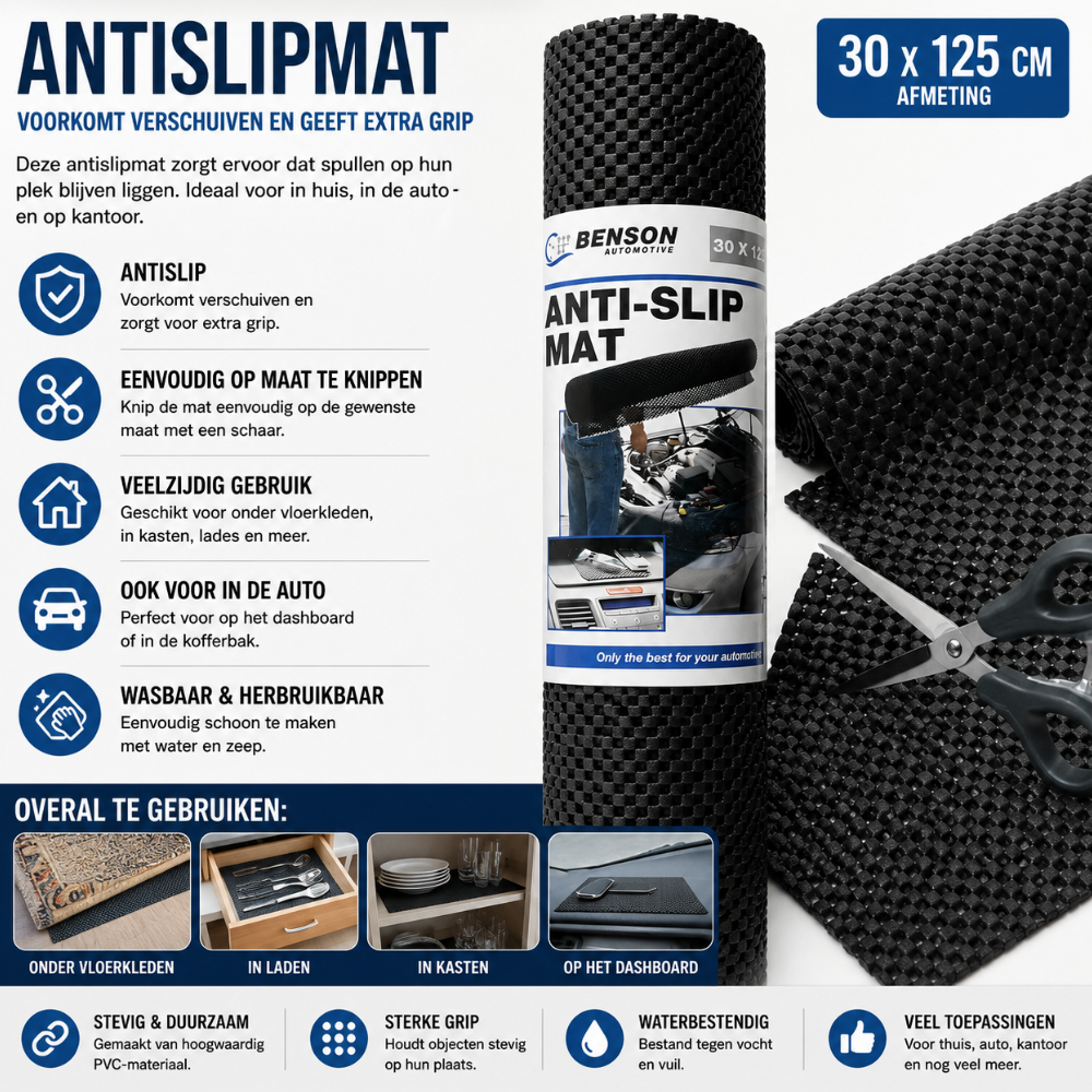Anti-Slip Mat 30 x 125 cm – Op Maat Knipbaar | Dashboard, Lade & Vloerkleed