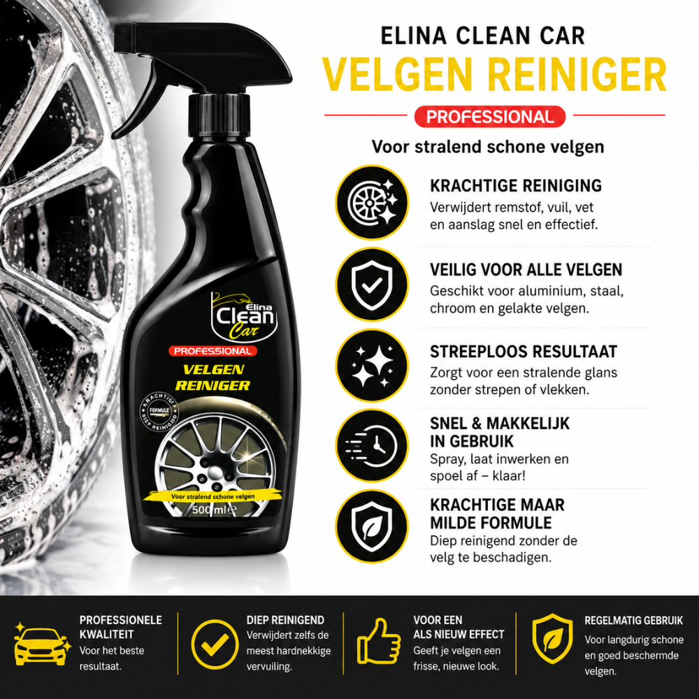 CLEAN Car Autovelgenreiniger – 500 ml – Velgenreiniger – Spuitfles – Voor Stalen en Lichtmetalen Velgen