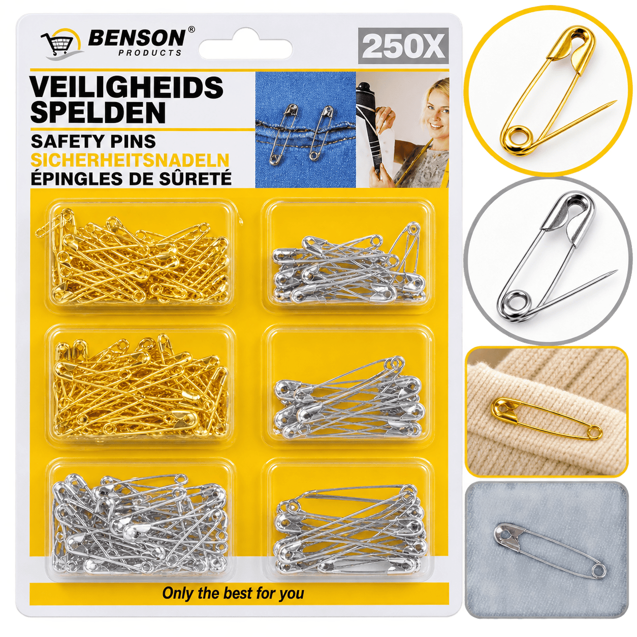 Veiligheidsspelden | 250 Stuks | Diverse Maten 2–5,5 cm