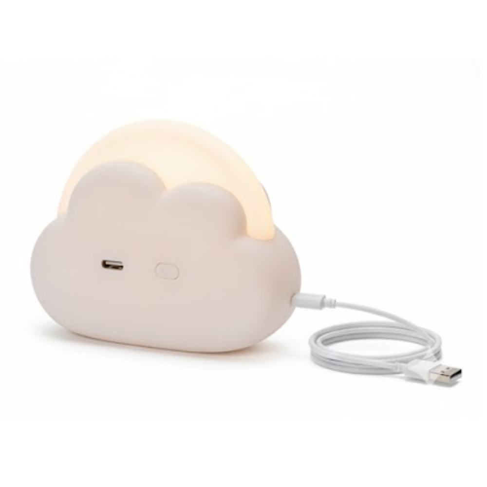 Nachtlampje Wit – oplaadbare LED-nachtlamp in wolkvorm met instelbare helderheid, 4 dimniveaus, siliconen kabel