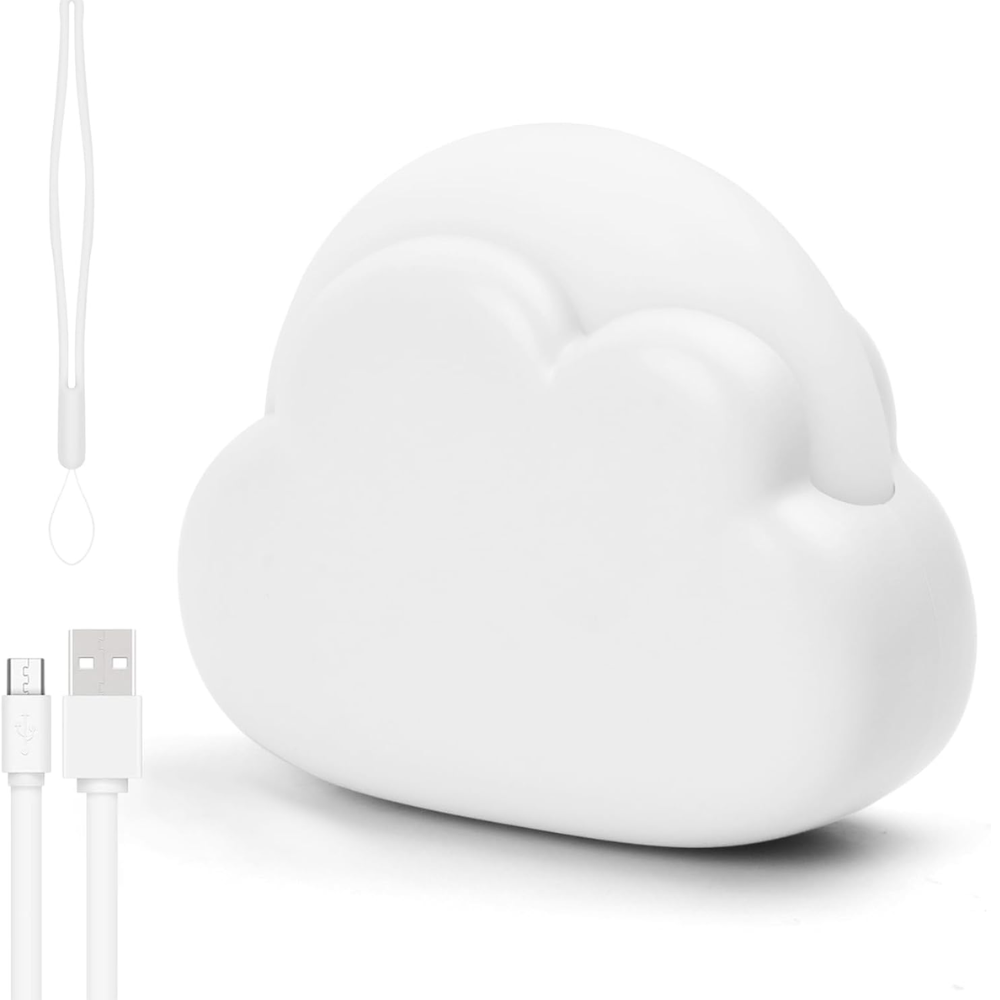 Nachtlampje Wit – oplaadbare LED-nachtlamp in wolkvorm met instelbare helderheid, 4 dimniveaus, siliconen kabel
