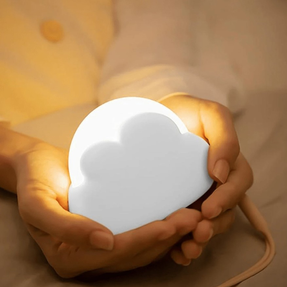 Nachtlampje Wit – oplaadbare LED-nachtlamp in wolkvorm met instelbare helderheid, 4 dimniveaus, siliconen kabel