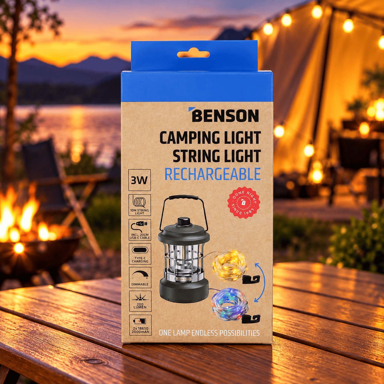 Oplaadbare Campinglamp met RGB-Lichtsnoer 10 m – 2-in-1, Groen