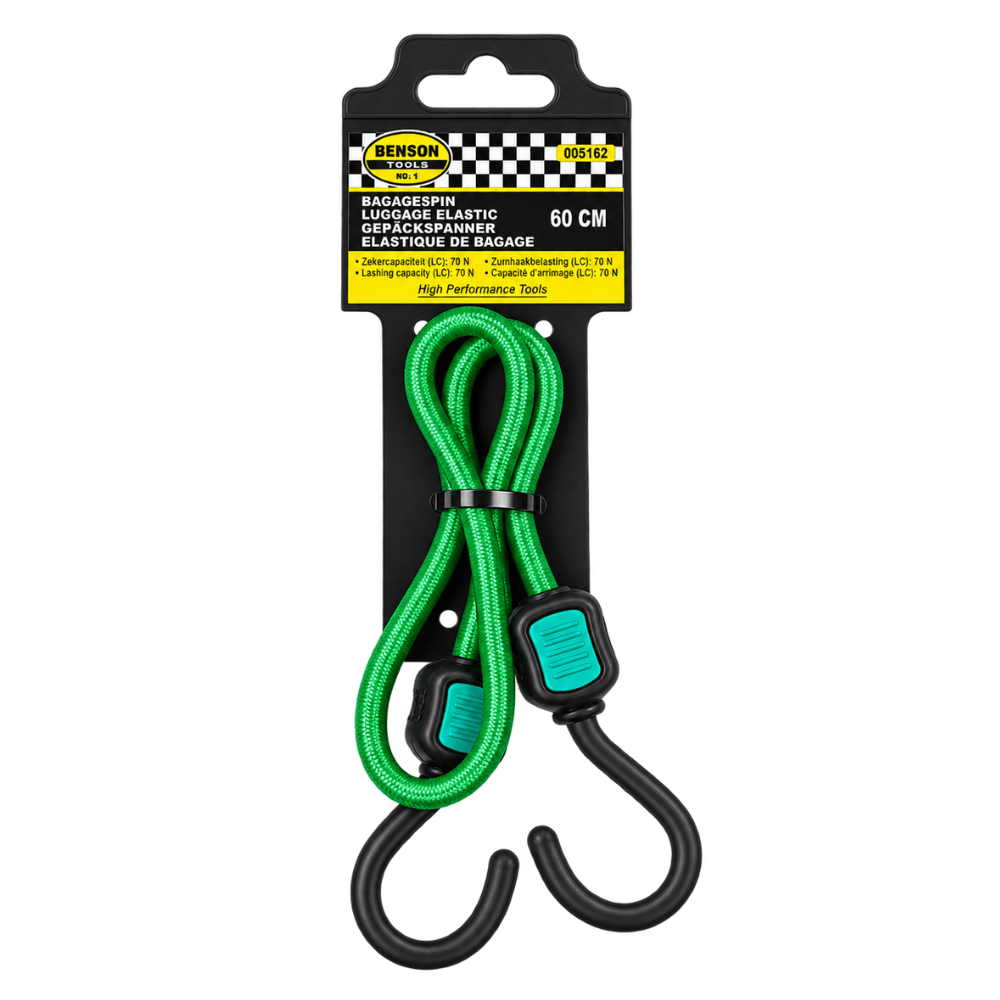 Benson Elastische Bagagespin 60 cm – Groen | 2 Haken | Fiets, Auto & Aanhanger