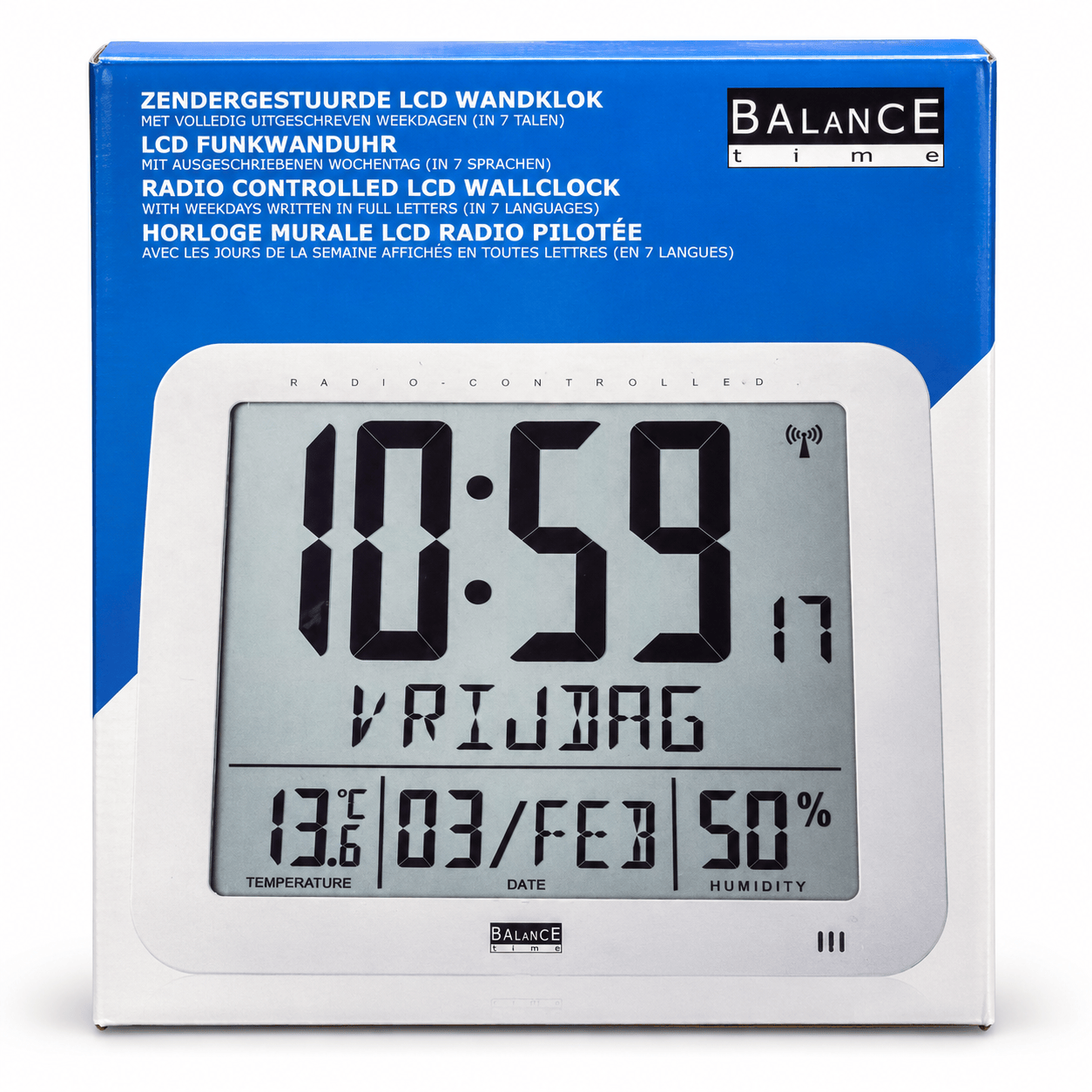 Radiogestuurde LCD-Wandklok met Alarm, Thermometer en Hygrometer