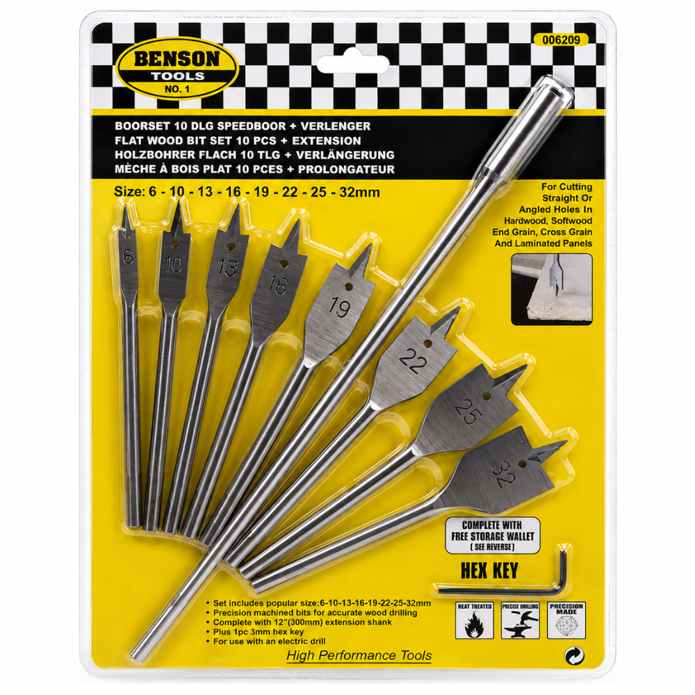 Speedborenset 10-delig – 8 Speedboren + 30 cm Verlengstuk | Zeskant