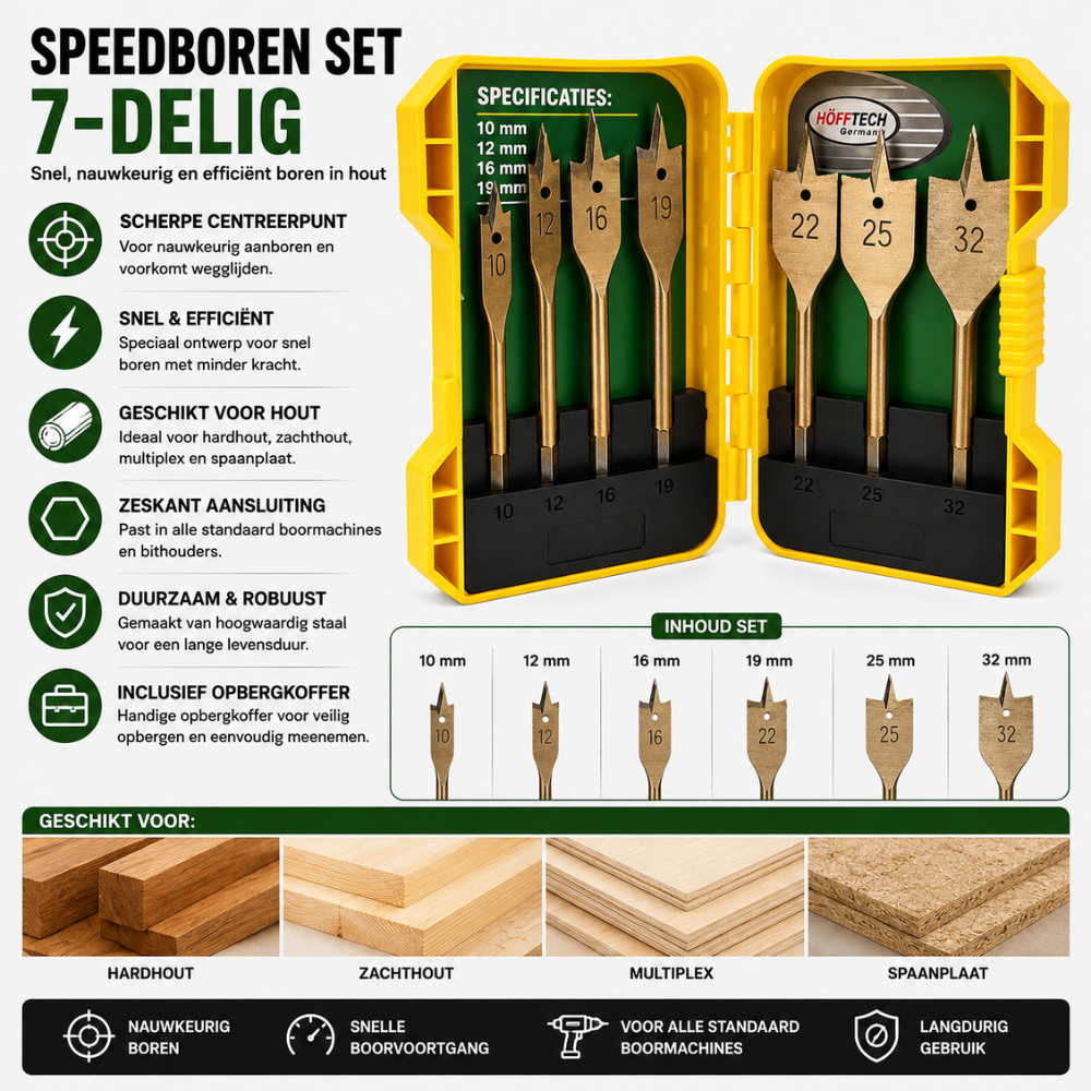 Titanium Speedborenset 7-delig – 10 t/m 32 mm | Hout, Spaanplaat & Multiplex