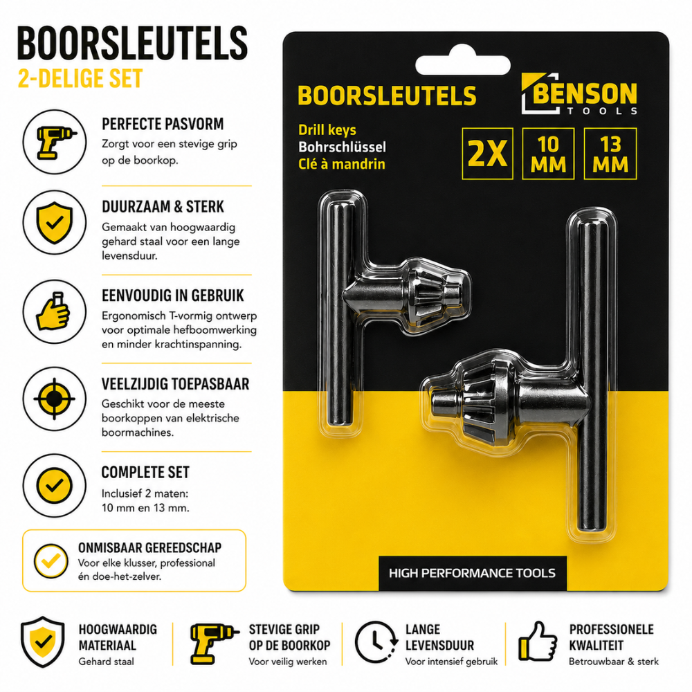 Boorsleutelset 2-Delig 10 & 13 mm – Voor Tandkransboorkoppen