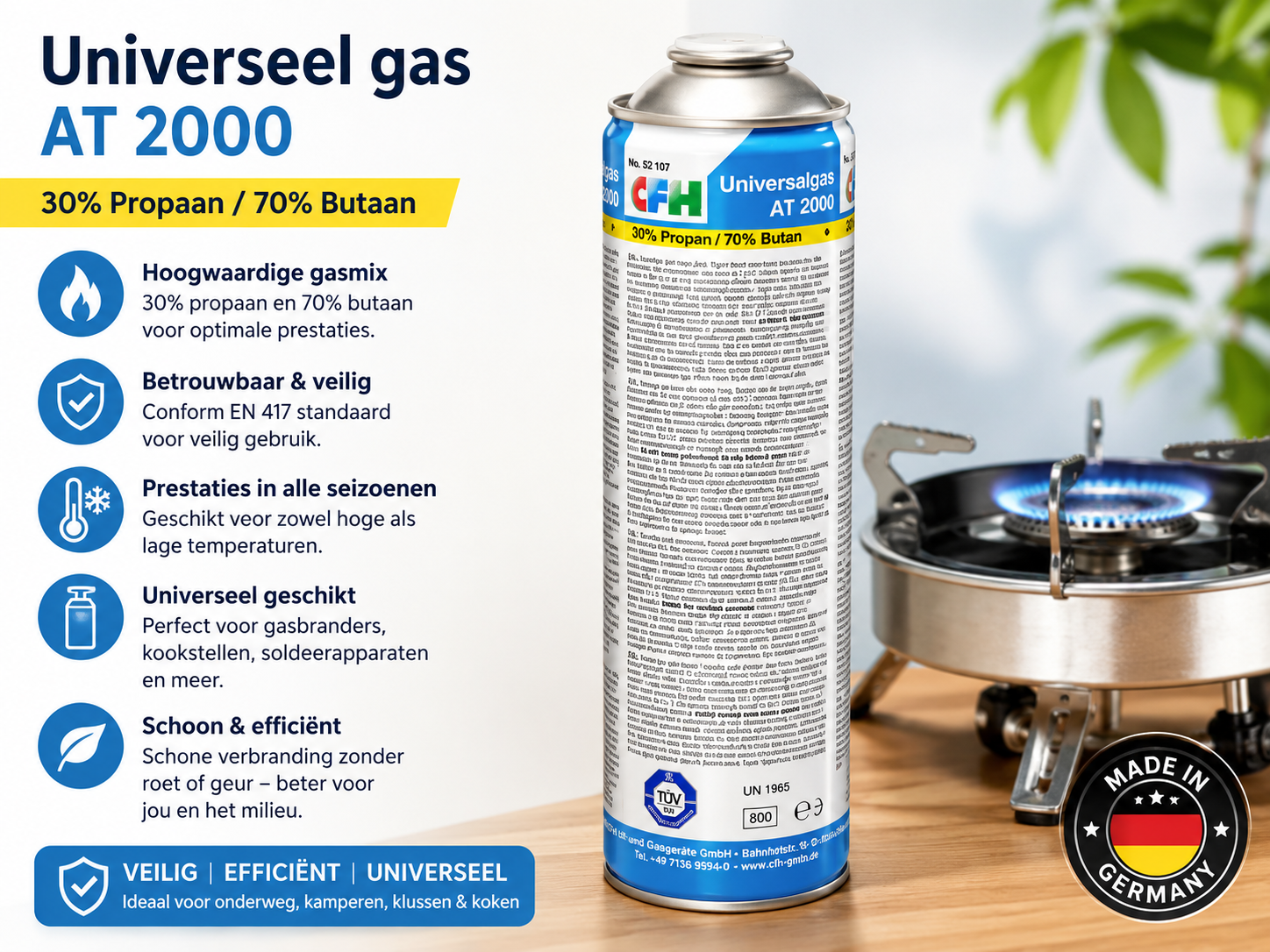 CFH Gasbus AT2000 330g / 600ml – Propaan/Butaan voor Onkruidbrander & Soldeerbrander