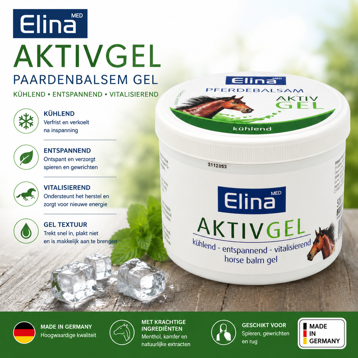 Elina Med Paardenbalsem Aktiv Gel 500ml – Kühlend | Spieren & Gewrichten