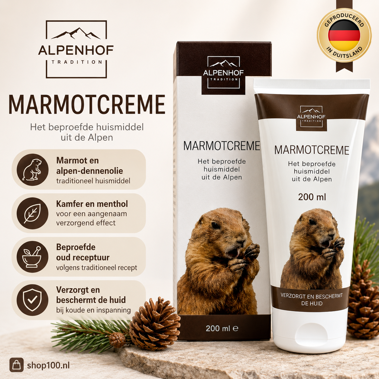 Alpenhof Murmeltiersalbe / Marmot Crème - Intensieve Spierbalsem - Tegen Stijve Spieren & Gewrichten - 200ml - Tube