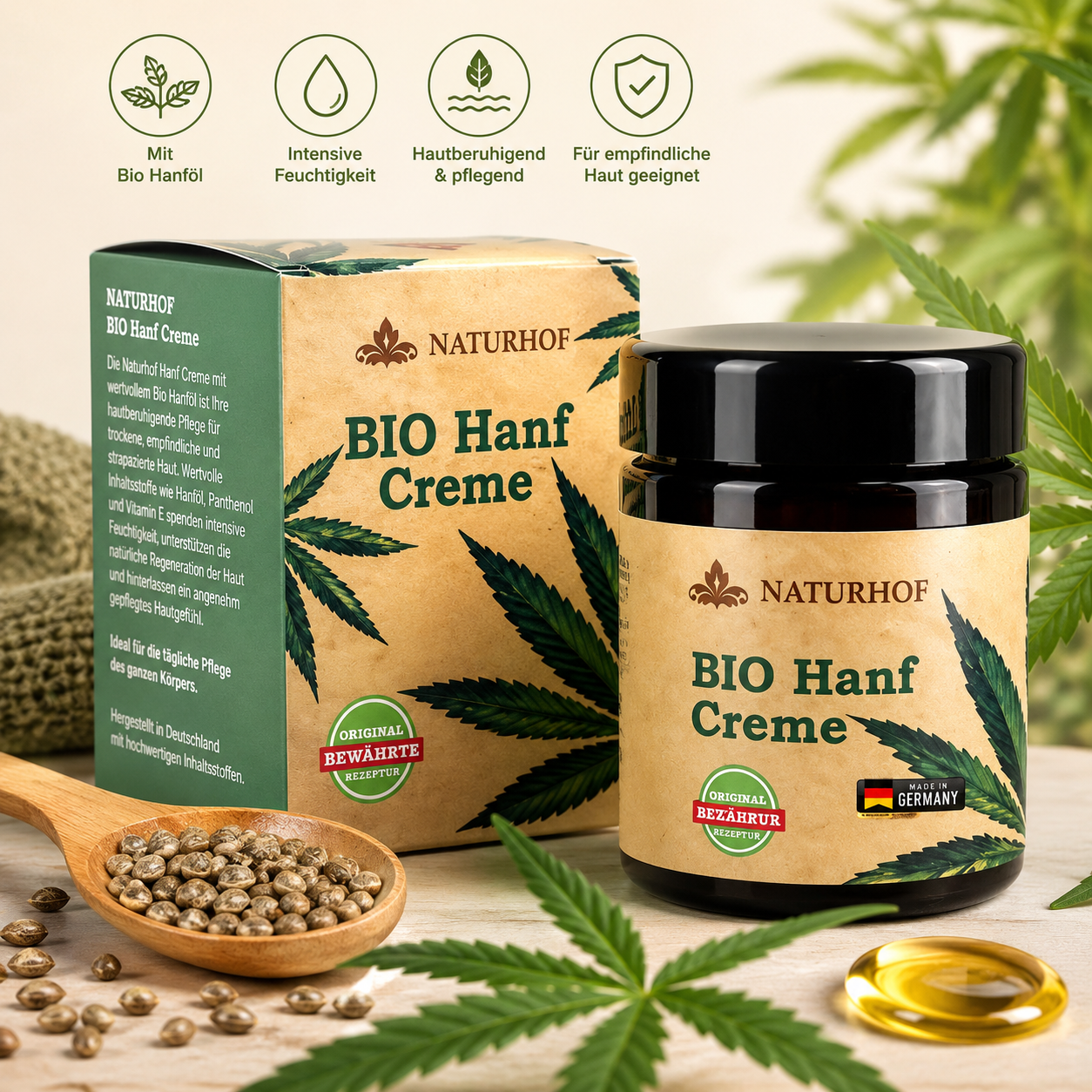 Bio Hennepcrème van Naturhof (100 ml) Gewrichten en spieren, hoogwaardige natuurlijke crème