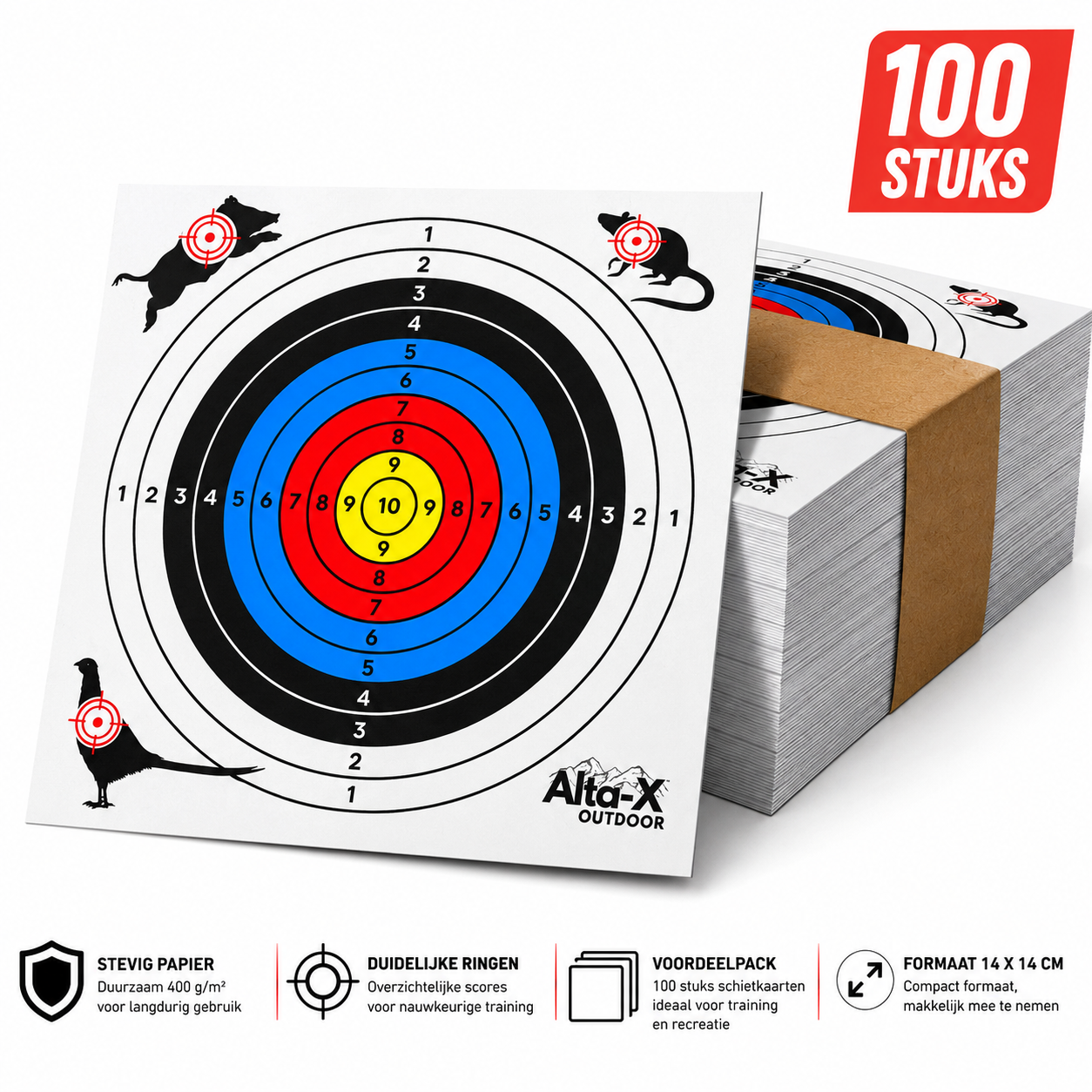 Alta-X Schietkast met 100 Schietkaarten 14×14 cm – Stalen Kogelvanger Classic Competitie
