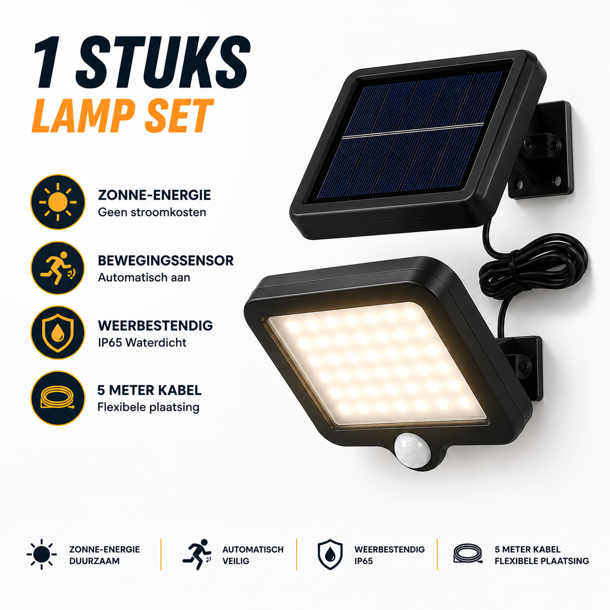 LED Buitenlamp Solar - zonne-energie - bewegingssensor en los zonnepaneel