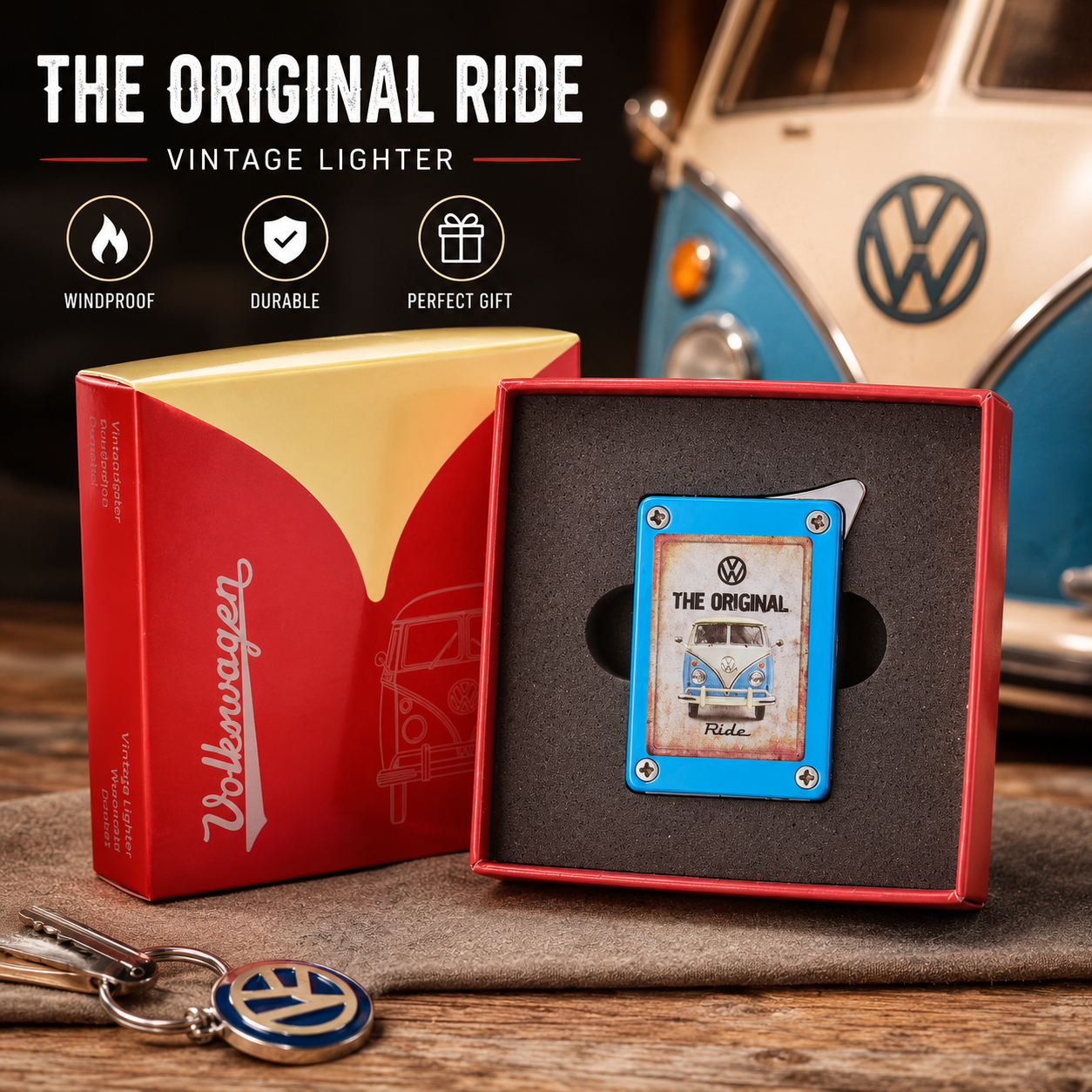 VW Vintage Metalen Aansteker – Volkswagen - etro Benzineaansteker – Keuze uit 4 Kleuren