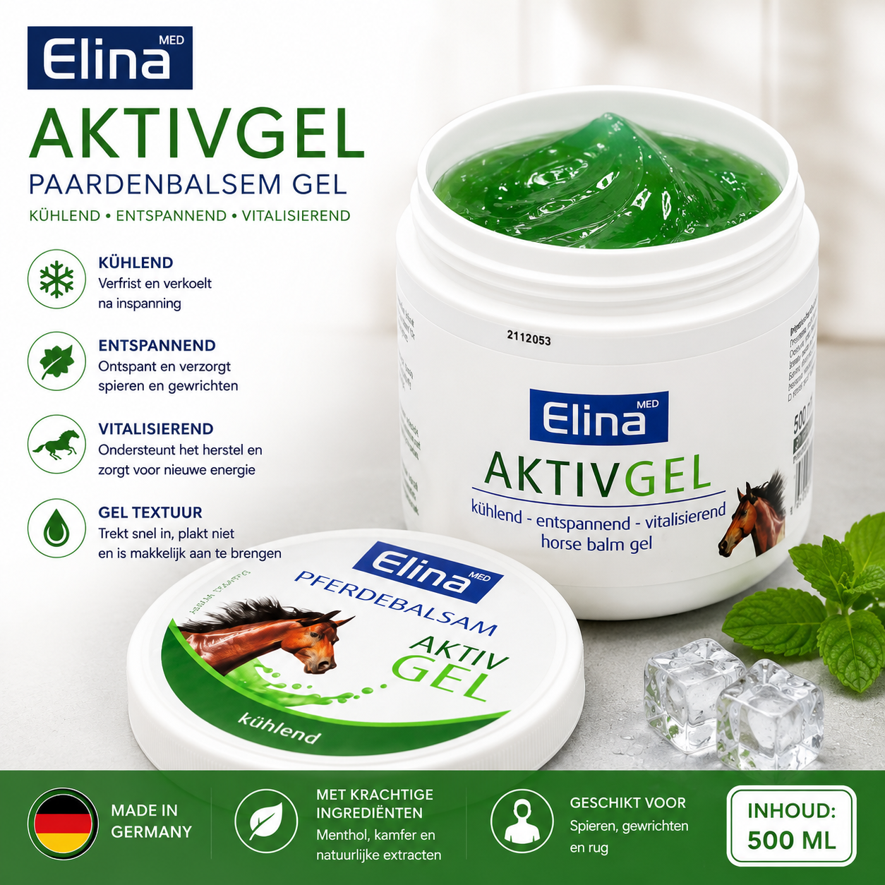 Elina Med Paardenbalsem Aktiv Gel 500ml – Kühlend | Spieren & Gewrichten
