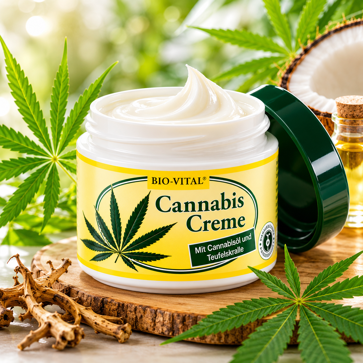 Bio-Vital Cannabis Gezichtscrème - 125ml - Biologische Dag- en Nachtcrème met Hennepolie &amp; Kokosolie - Hydraterend &amp; Ontstekingsremmend