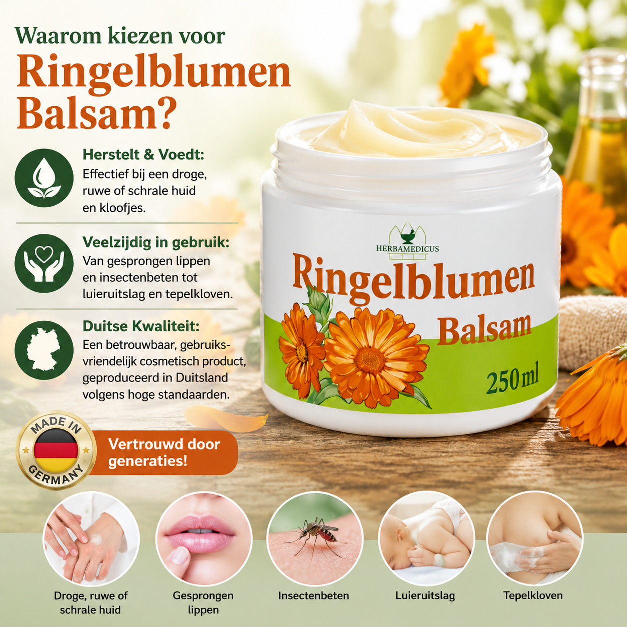 Herbamedicus - Ringelblumen - Calendula Crème - Goudsbloem Balsem -250 ml