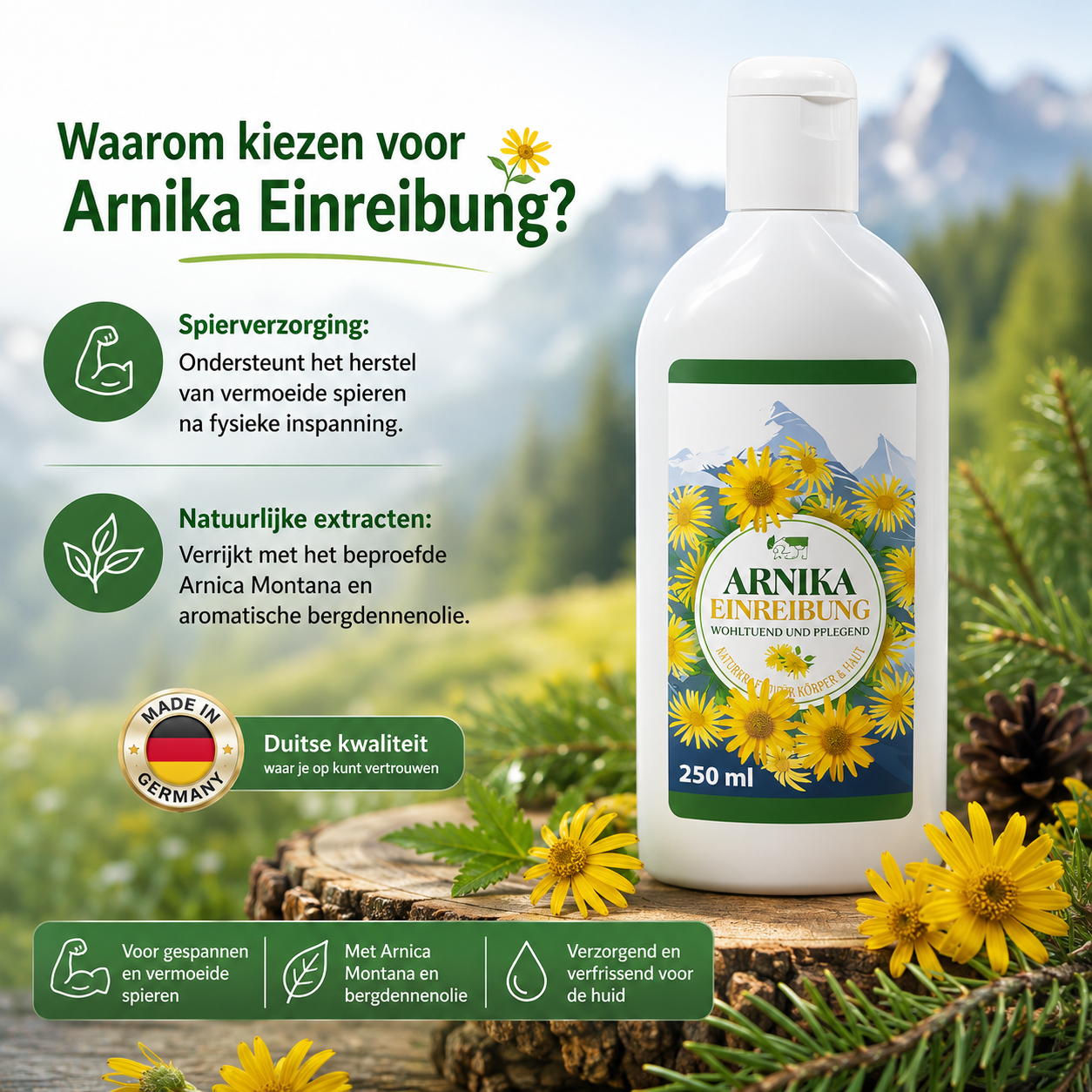 Massagelotion met Arnika-extract dennenolie en menthol 250ml Vom Pullach Hof 250ml