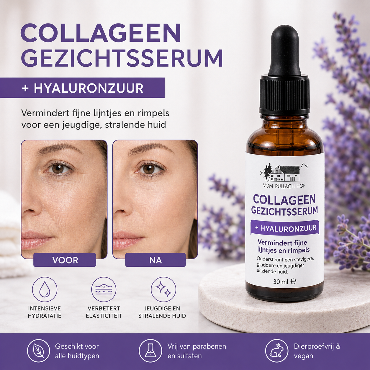 Pullach Hof Collageen Serum 30ml – Met Hyaluronzuur | Vegan Gezichtsserum | Gemaakt in Duitsland