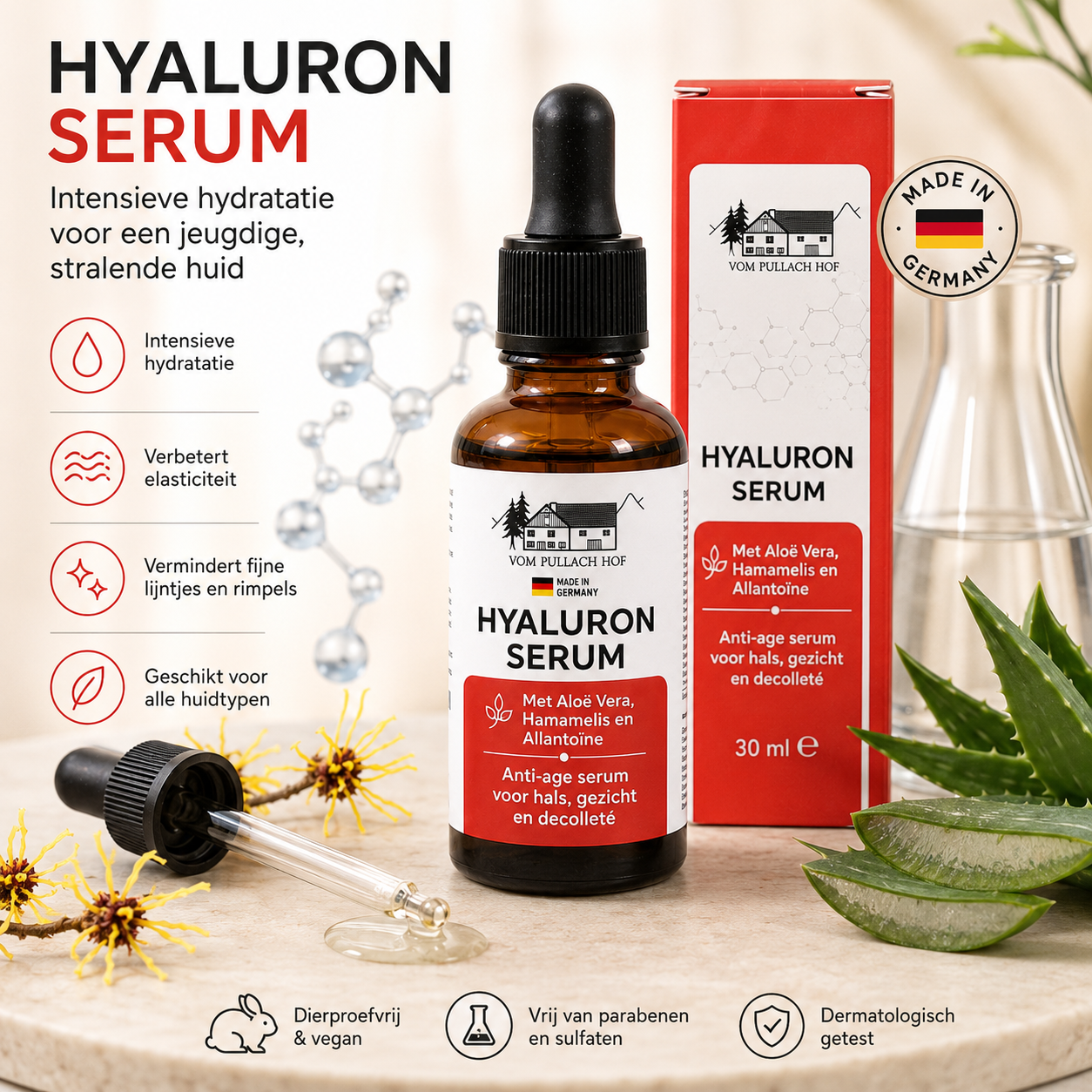 Pullach Hof Hyaluron Serum 30ml – Met Aloë Vera & Hyaluronzuur | Intensief Hydraterend Gezichtsserum