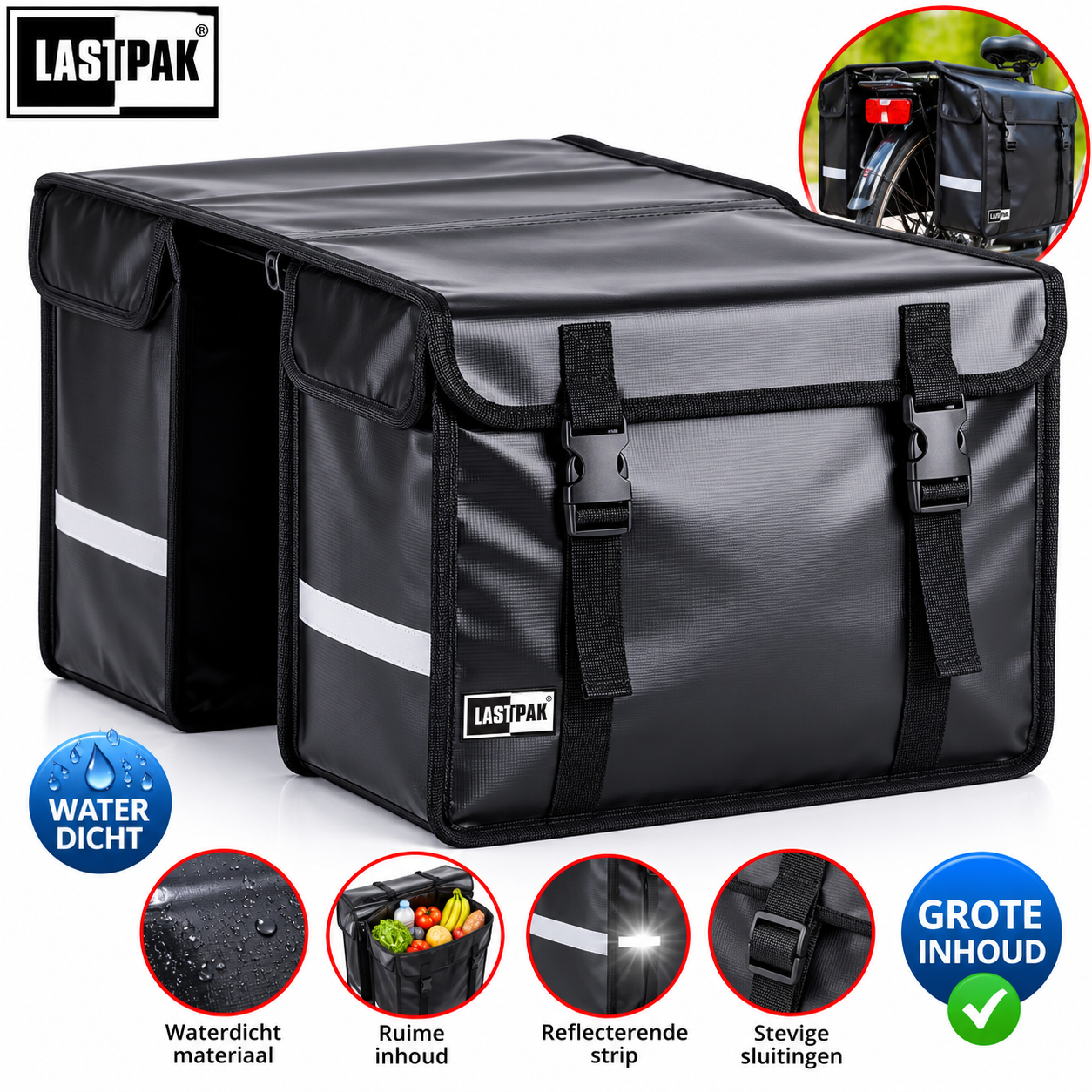 Lastpak Bisonyl - Dubbele Fietstas - 46 l - Zwart
