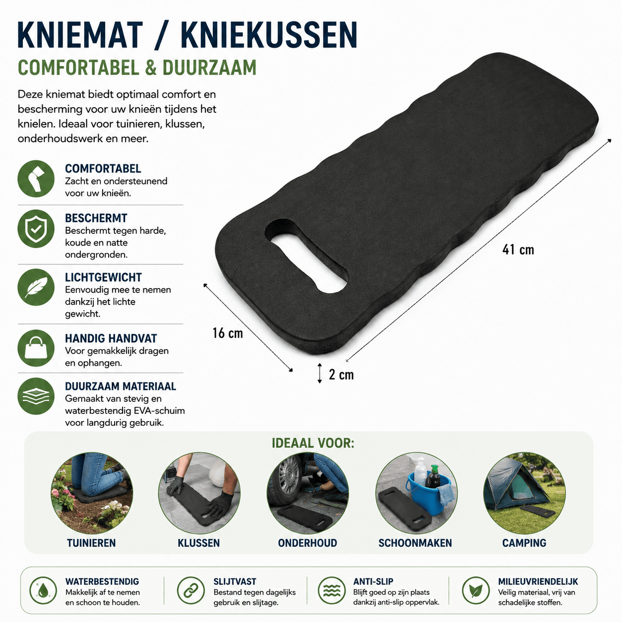 Benson Kniemat 41 x 16 cm – Schuim Kniesteuning voor Tuin & Klussen | Met Draaggreep
