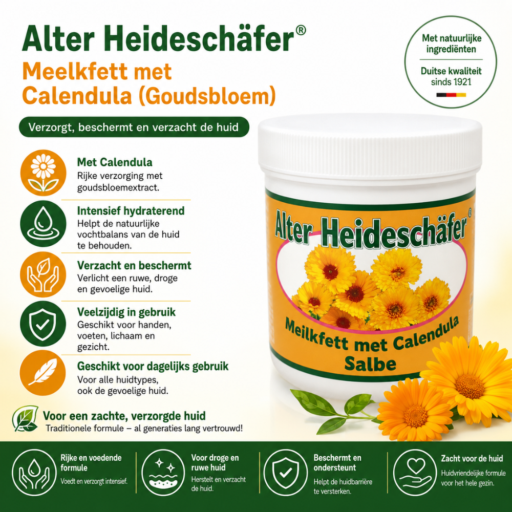 Heideschäfer Crème met Calendula – 100 ml – Verzorgende Huidcrème – Hydraterende Crème voor Handen, Gezicht en Lichaam