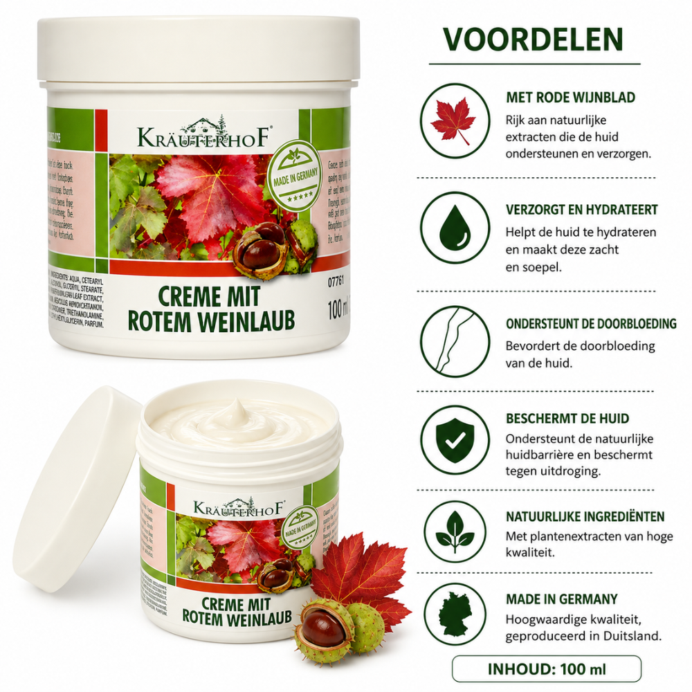 Kräuterhof Crème met Rode Wijnblad 100 ml – Hydraterende Huidcrème – Made in Germany