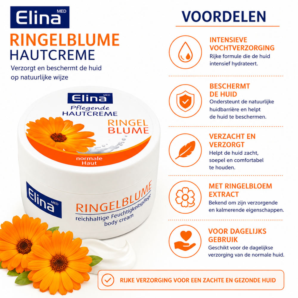 Elina Goudsbloemcrème 150 ml – Calendula Huidcrème voor Droge & Normale Huid
