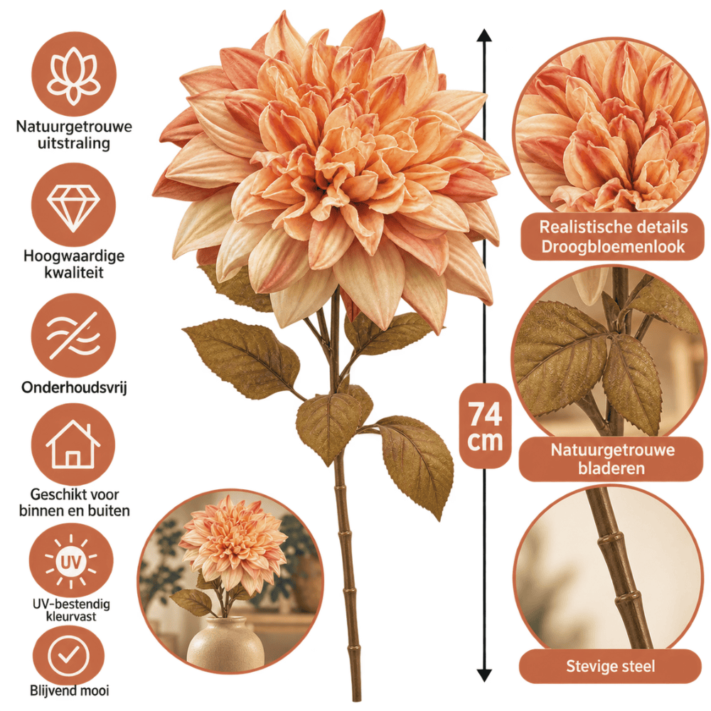 Kunst Dahlia | 74 cm | Roze | Droogbloemenlook