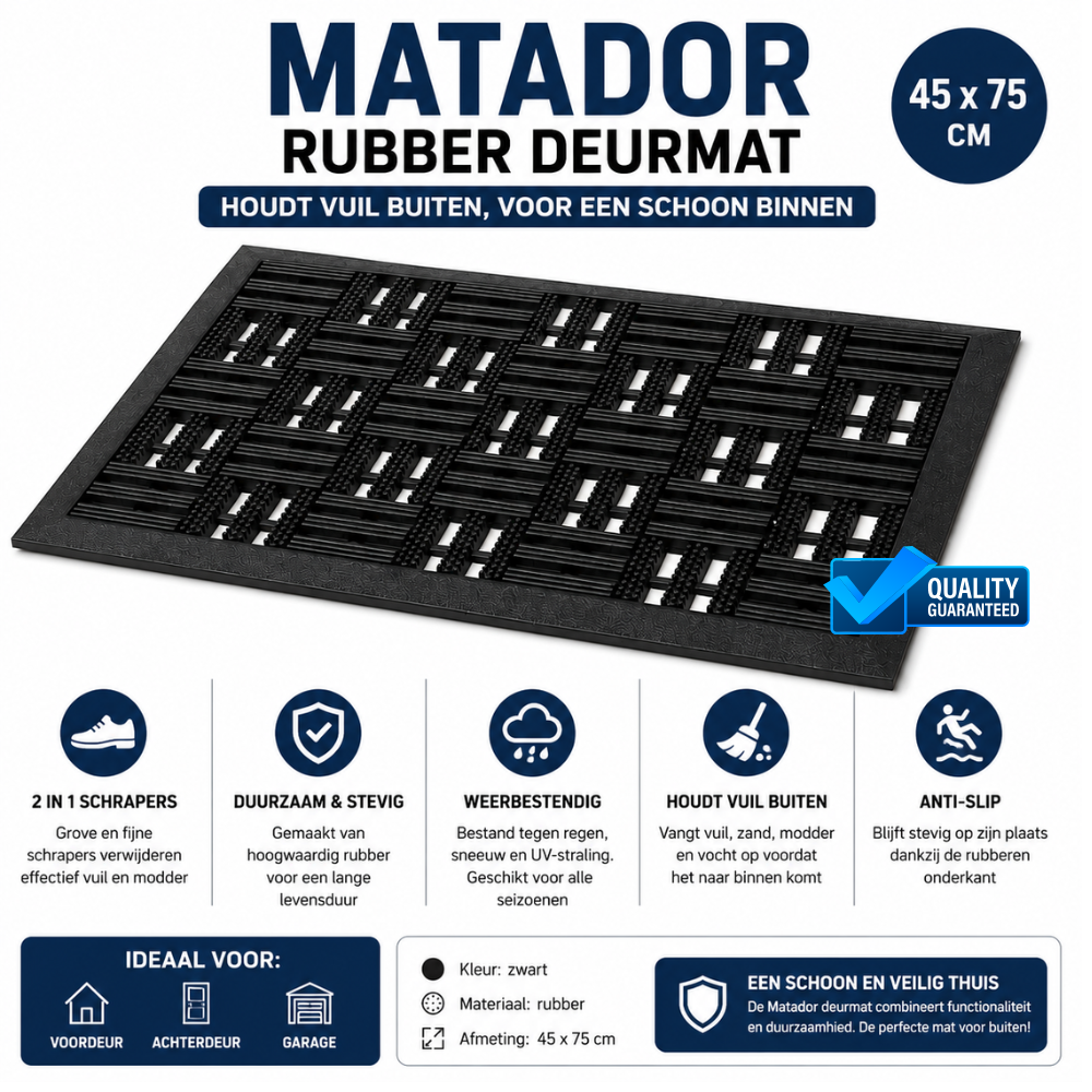 Intrada Matador Rubberen Deurmat – 45 × 75 cm – Anti-Slip – Vochtdoorlatend