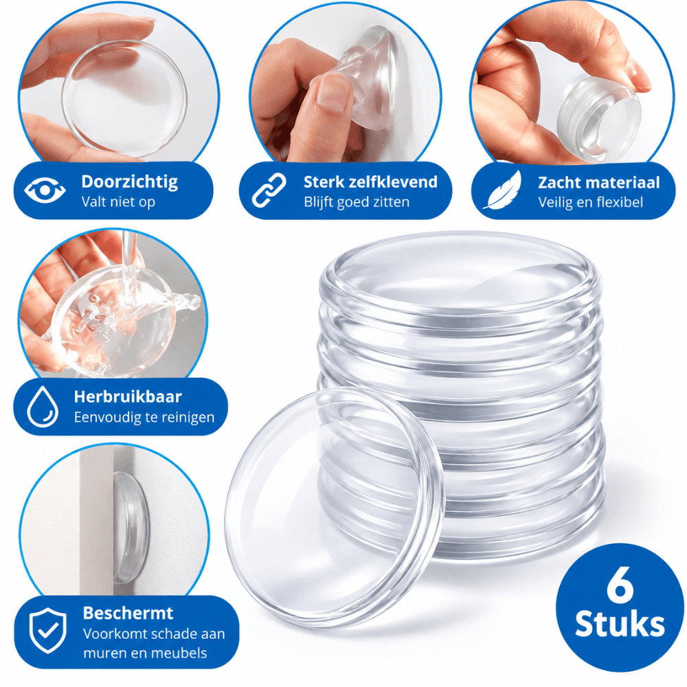 Deurstoppers Stootdoppen Transparant 6-delig – Ø 4 × 0,8 cm | Zelfklevend | Muurbescherming