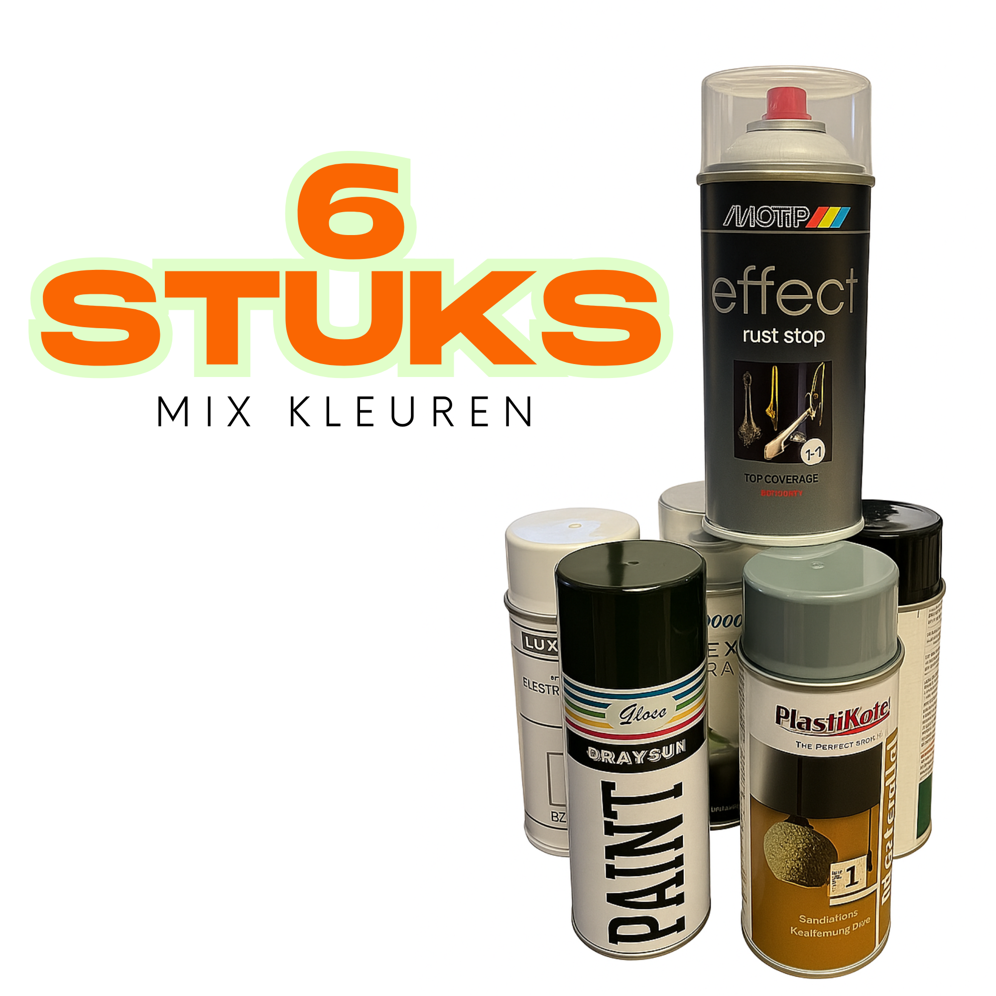 Mix Spuitverf - 6 Stuks - OPRUIMING - Goedkope Verf  - Spuitbussen - 400ml