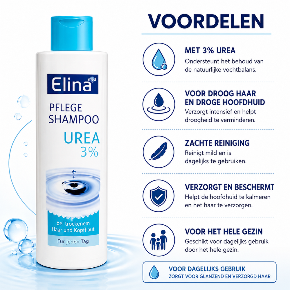Elina Urea 3% Shampoo 250 ml – Hydraterende Shampoo voor Gevoelige Hoofdhuid