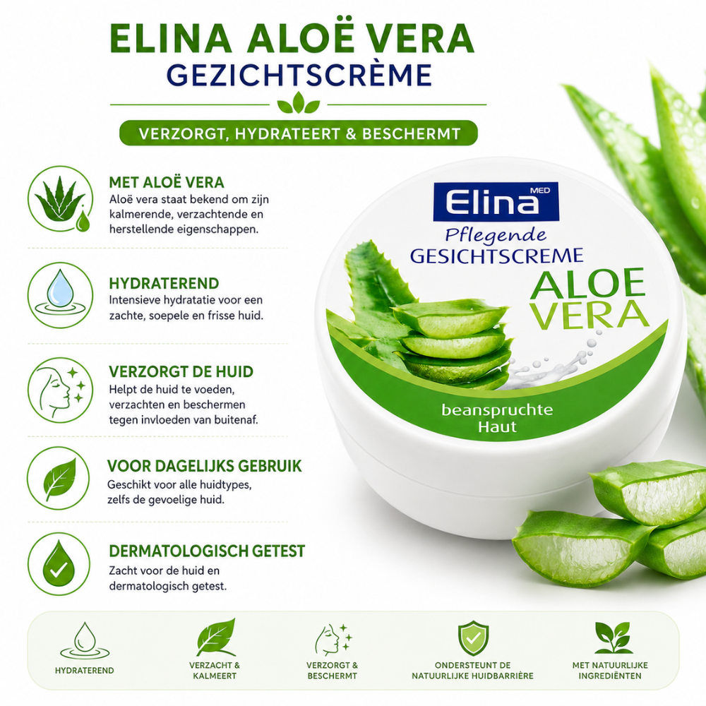 Elina Aloë Vera Gezichtscrème 75 ml | Hydraterende Dag- & Nachtcrème in Pot
